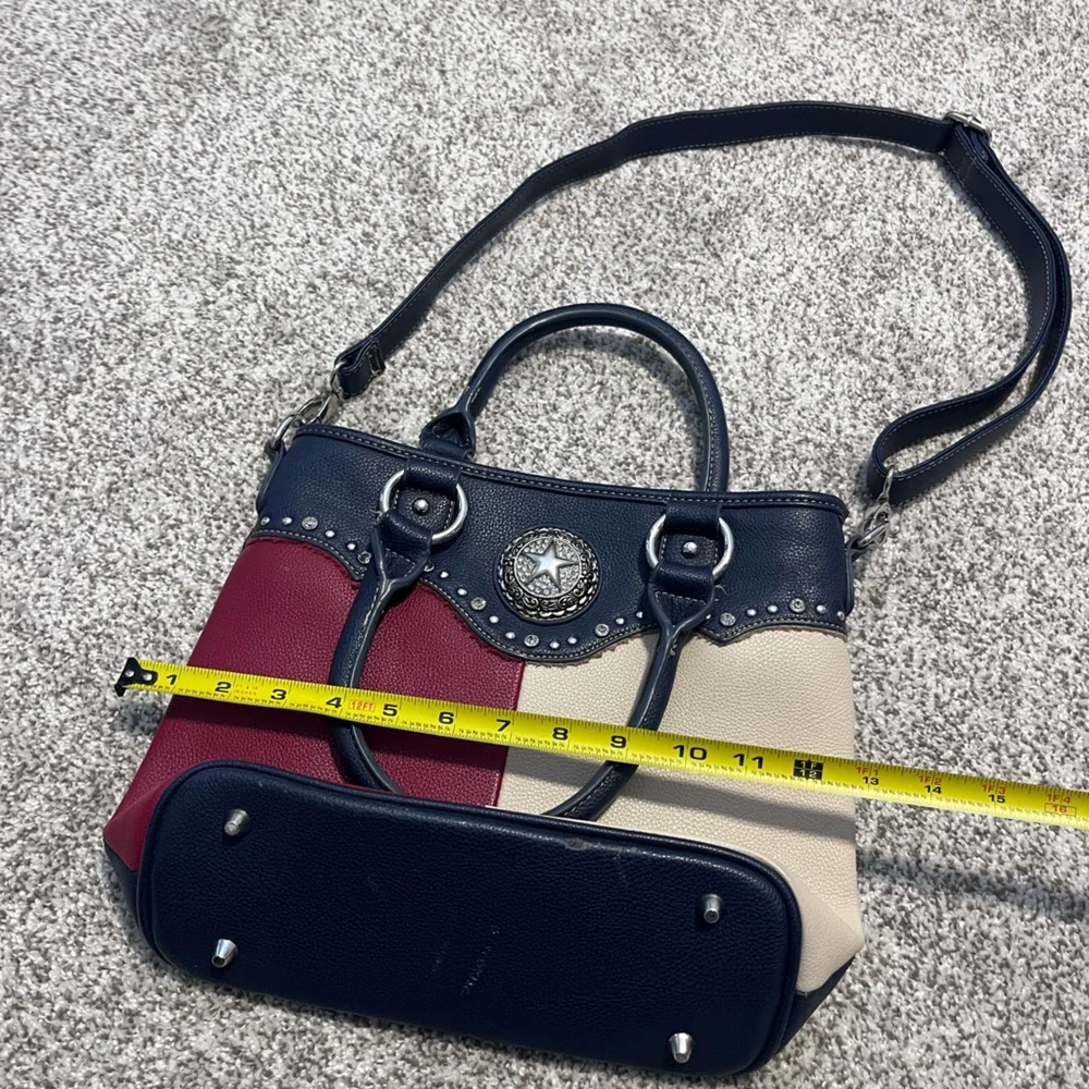 Montana West Patriotic Western Satchel Purse Red White Blue Studded Concho Bag - Picture 14 of 15